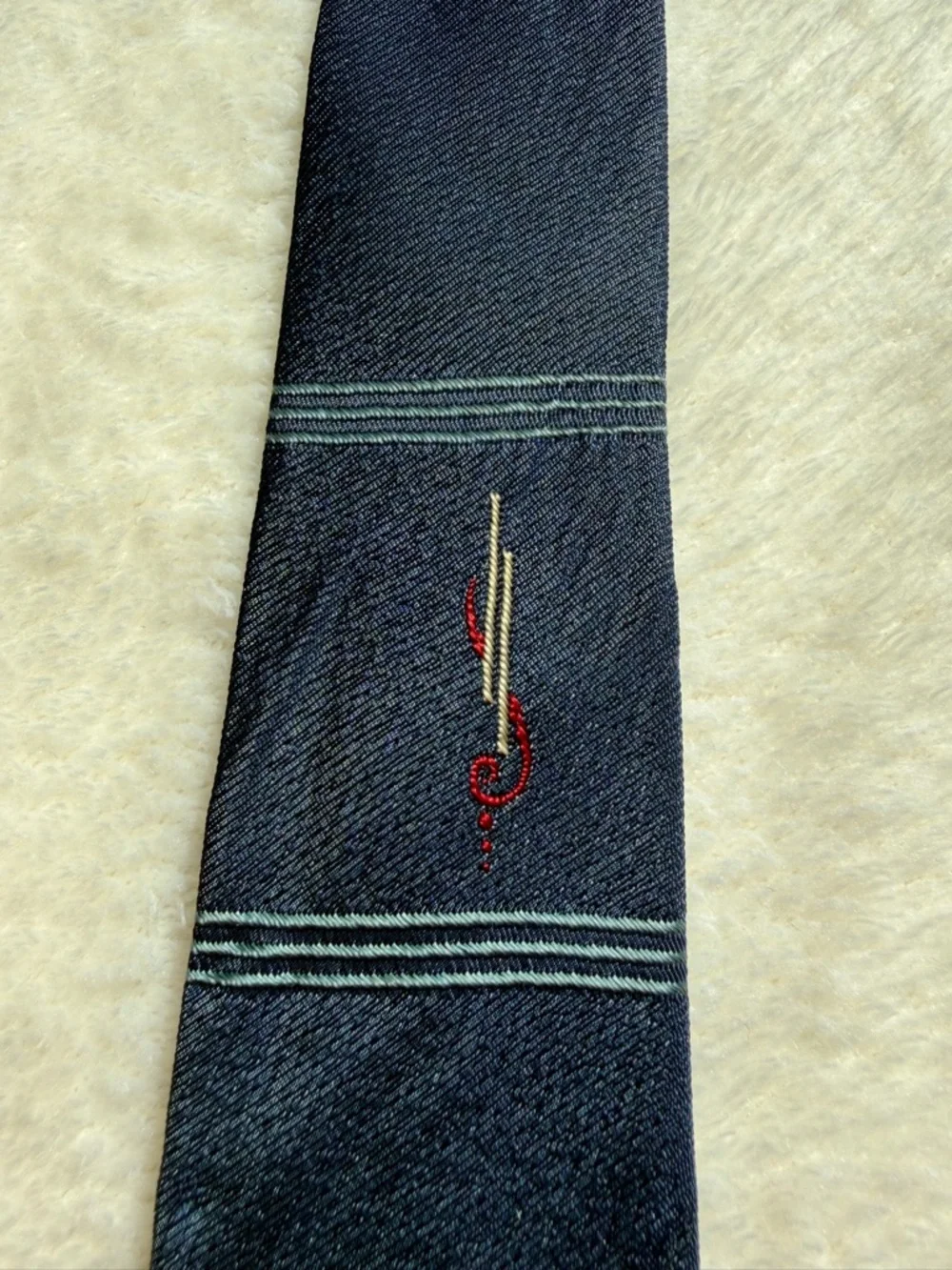 60's Wembley Men's Plaid Navy Blue Tie Embroidered Woven Classic Size One‎ Piece